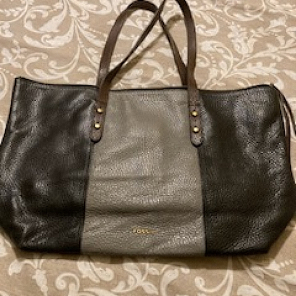 Fossil Leather Two-Tone Shoulder Bag